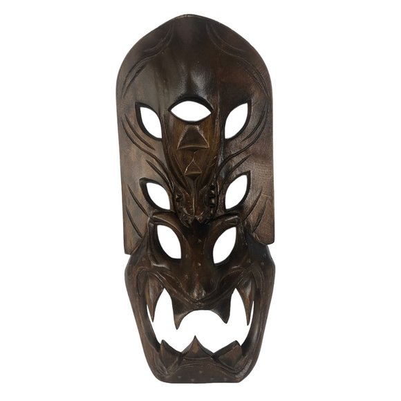 Other - Handmade Wooden Carved Demon Devil Mask Fangs Home Lounge Decor Tribal Tiki